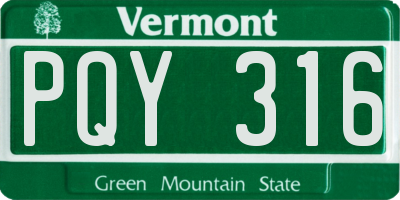 VT license plate PQY316