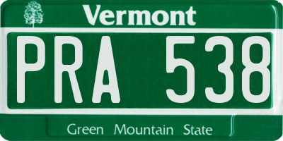 VT license plate PRA538