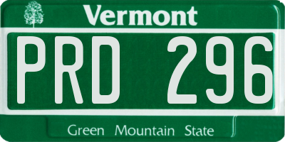 VT license plate PRD296