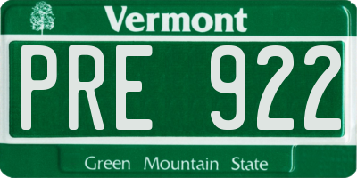 VT license plate PRE922