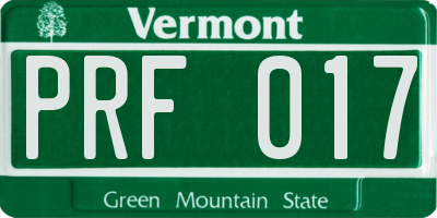 VT license plate PRF017