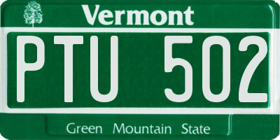 VT license plate PTU502
