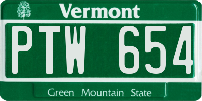 VT license plate PTW654