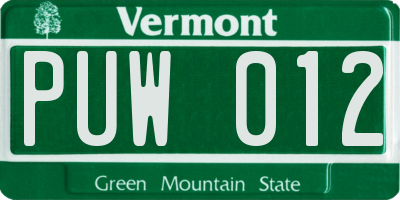 VT license plate PUW012