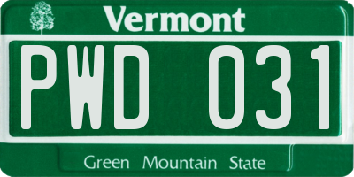 VT license plate PWD031
