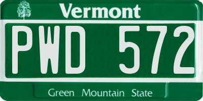 VT license plate PWD572
