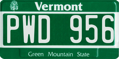 VT license plate PWD956