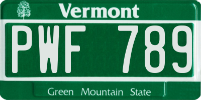 VT license plate PWF789