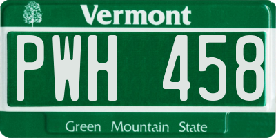 VT license plate PWH458