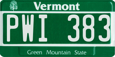 VT license plate PWI383