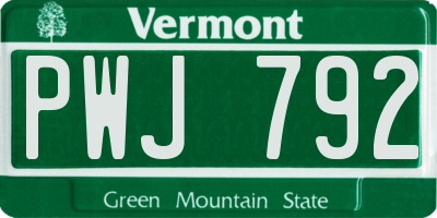 VT license plate PWJ792