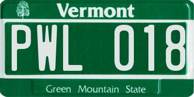 VT license plate PWL018