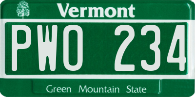 VT license plate PWO234