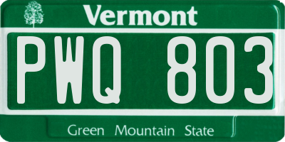 VT license plate PWQ803