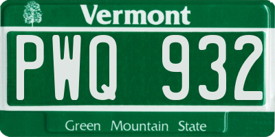 VT license plate PWQ932