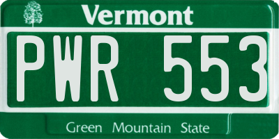 VT license plate PWR553