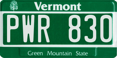 VT license plate PWR830