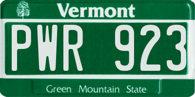 VT license plate PWR923