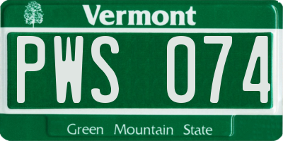 VT license plate PWS074