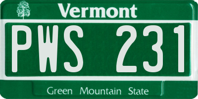 VT license plate PWS231