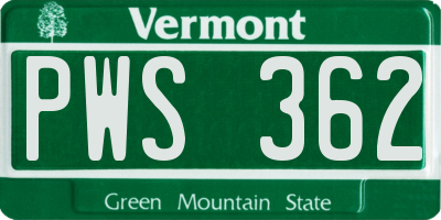 VT license plate PWS362