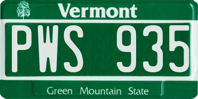 VT license plate PWS935