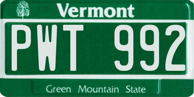 VT license plate PWT992