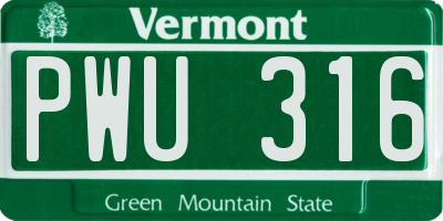 VT license plate PWU316