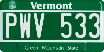 VT license plate PWV533