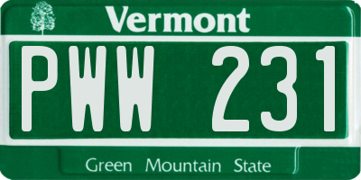VT license plate PWW231