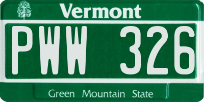 VT license plate PWW326