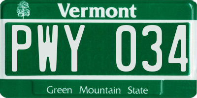 VT license plate PWY034