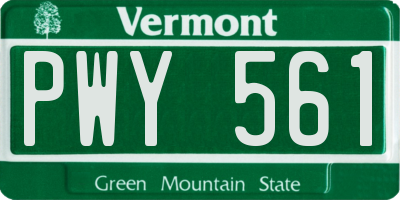 VT license plate PWY561
