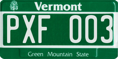 VT license plate PXF003