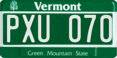 VT license plate PXU070