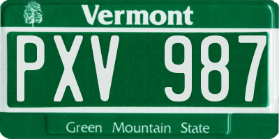 VT license plate PXV987