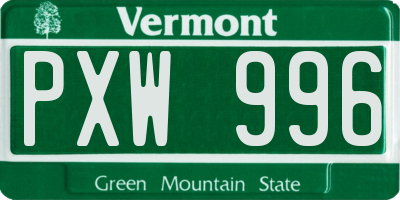 VT license plate PXW996