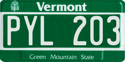 VT license plate PYL203