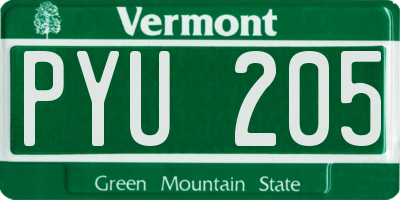 VT license plate PYU205
