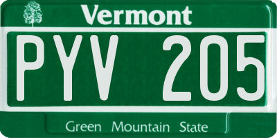 VT license plate PYV205
