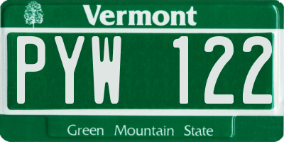 VT license plate PYW122