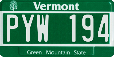VT license plate PYW194