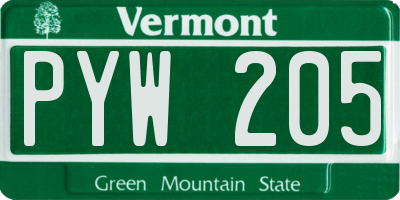 VT license plate PYW205