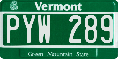 VT license plate PYW289