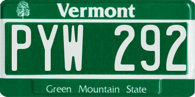 VT license plate PYW292