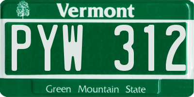 VT license plate PYW312