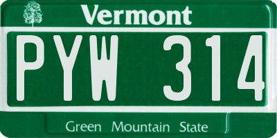 VT license plate PYW314