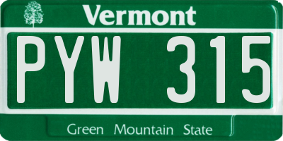 VT license plate PYW315