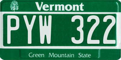 VT license plate PYW322