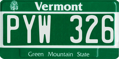 VT license plate PYW326